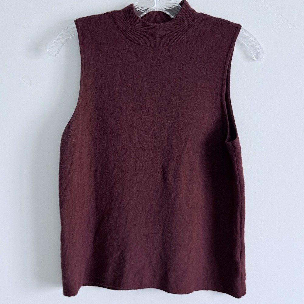 Anthropologie Mock Neck Sleeveless sweater Top XL Preppy Career Burgundy